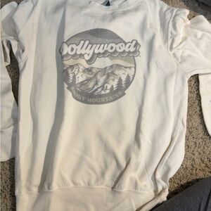 Ivory Dollywood Crewneck Sweater with Smoky Mountains